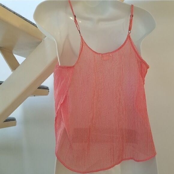 Aerie Red & White Striped Button Up Sheer Cami Sz M - Picture 2 of 8